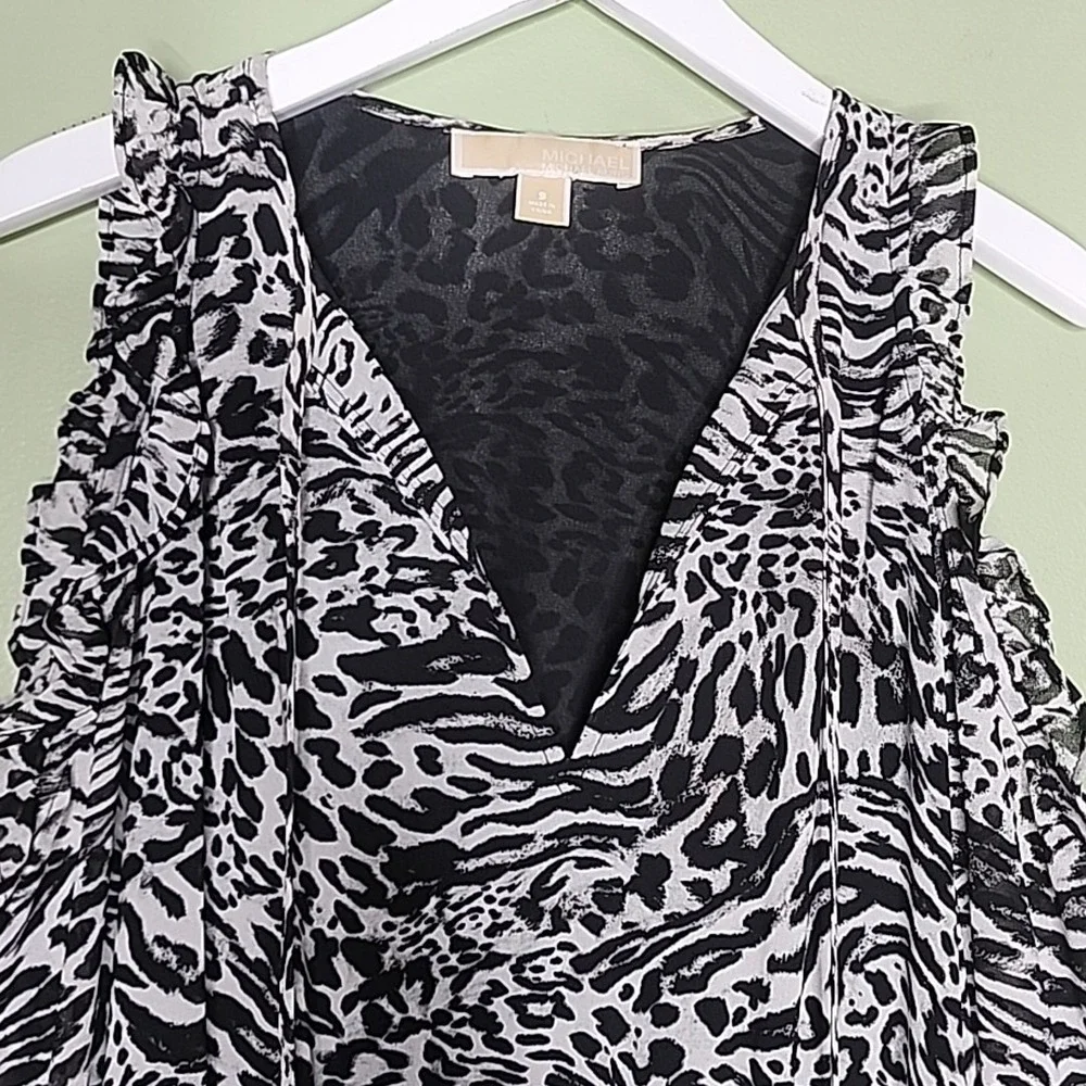 Michael Kors Long Sleeve Dress Black White Cold Shoulder Midi‎ Tassel Prep S